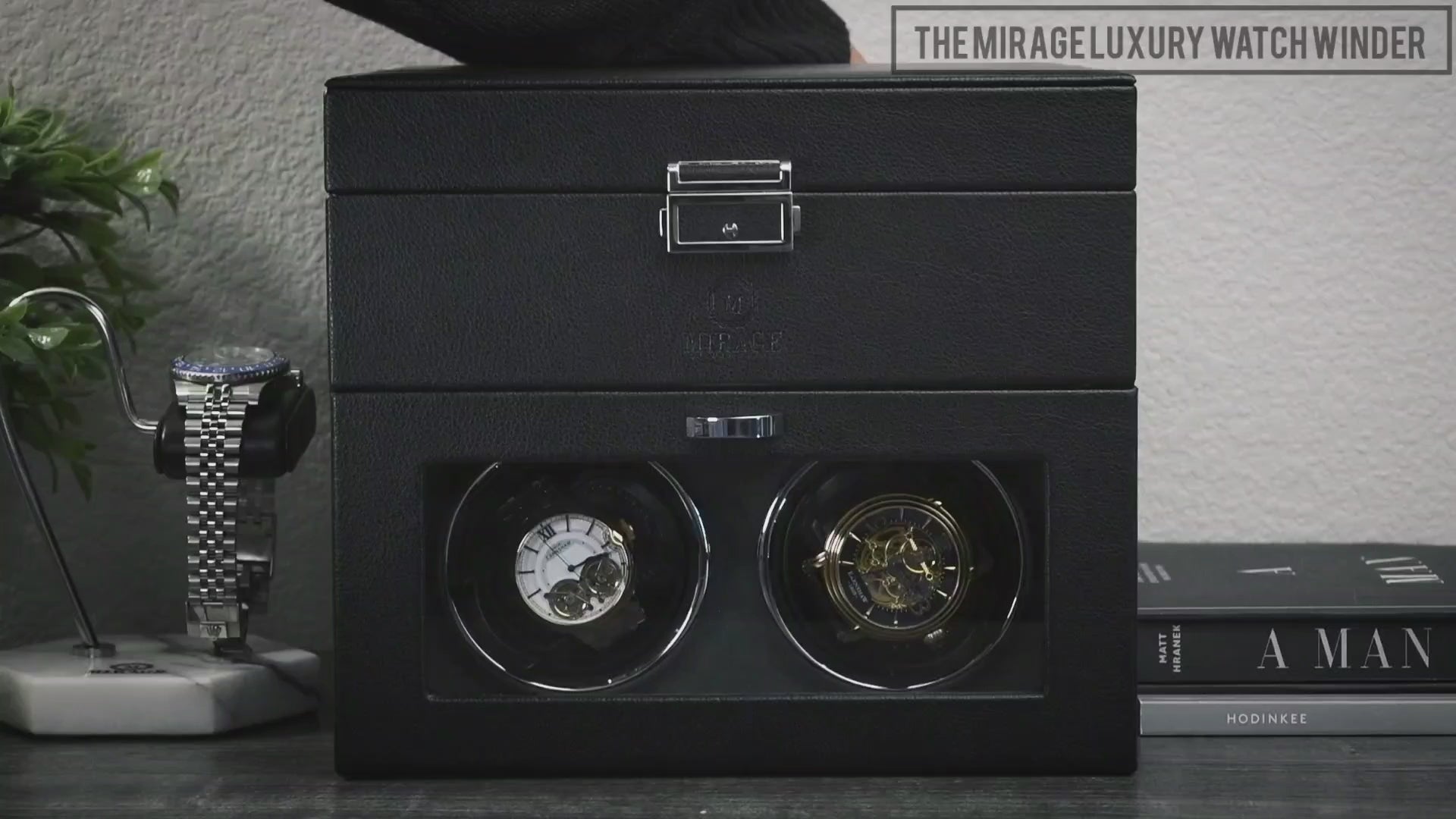 Product video showcasing the Ebony Black premium vegan leather luxury watch winder with precision winding technology and premium craftsmanship.
