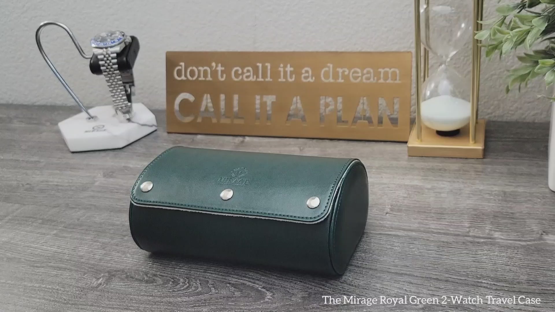 Product video showcasing the Royal Green premium vegan leather 2 watch roll with ivory white premium suede-lined interior and luxury craftsmanship.
