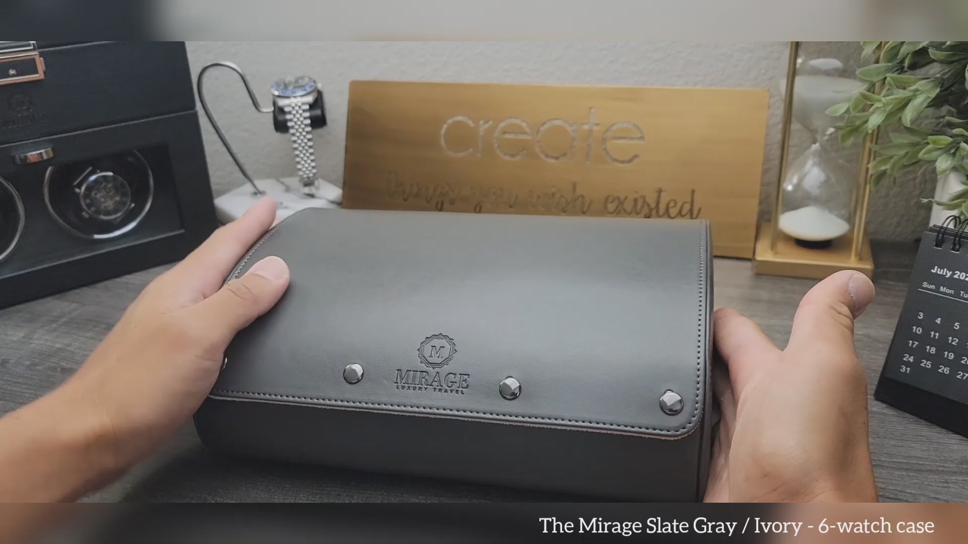 Video showcasing the Slate Gray 6 watch roll with ivory white suede interior and premium watch storage features