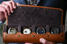 Carica l&#39;immagine nel visualizzatore Galleria, Tawny Brown Cow Leather Watch Roll - 4 orologi
