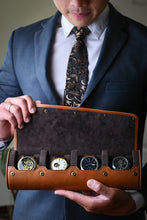 Carica l&#39;immagine nel visualizzatore Galleria, Tawny Brown Cow Leather Watch Roll - 4 orologi
