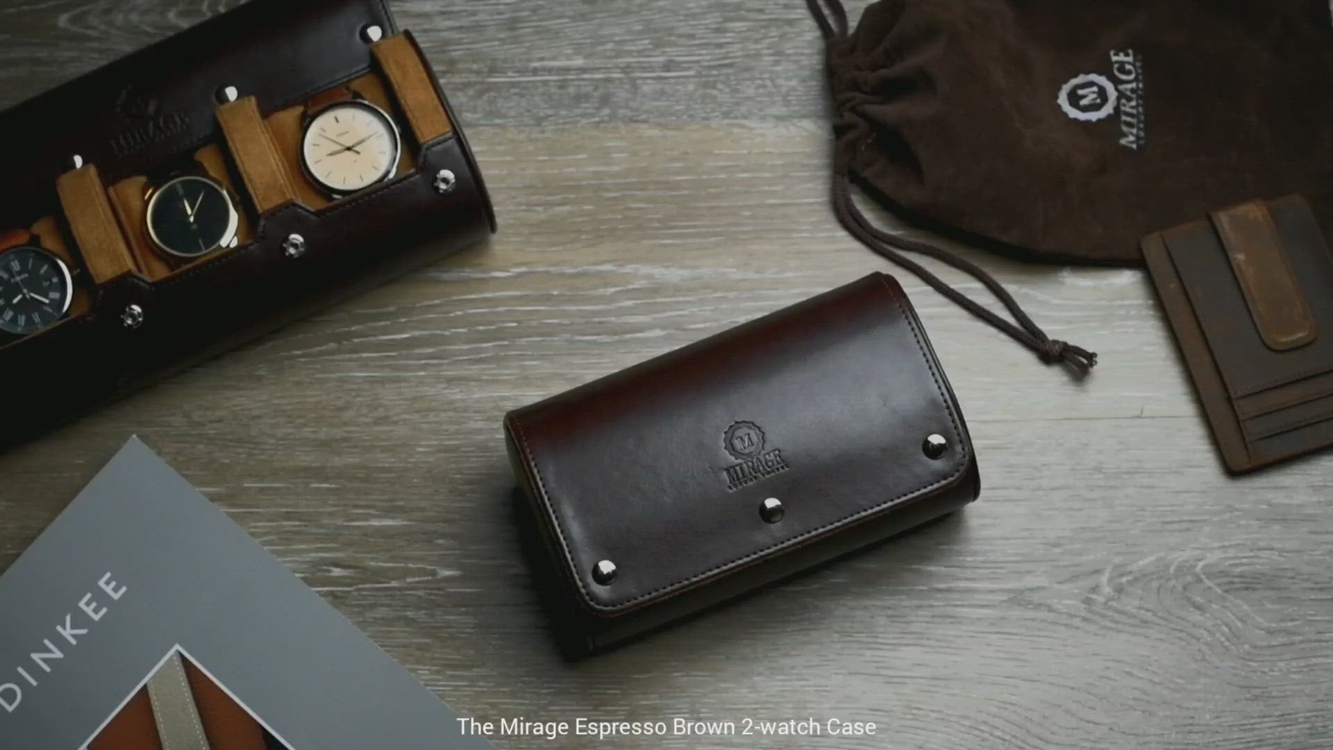 Video demonstrating the Espresso Brown vegan leather 2 watch roll for luxury watch storage and travel.