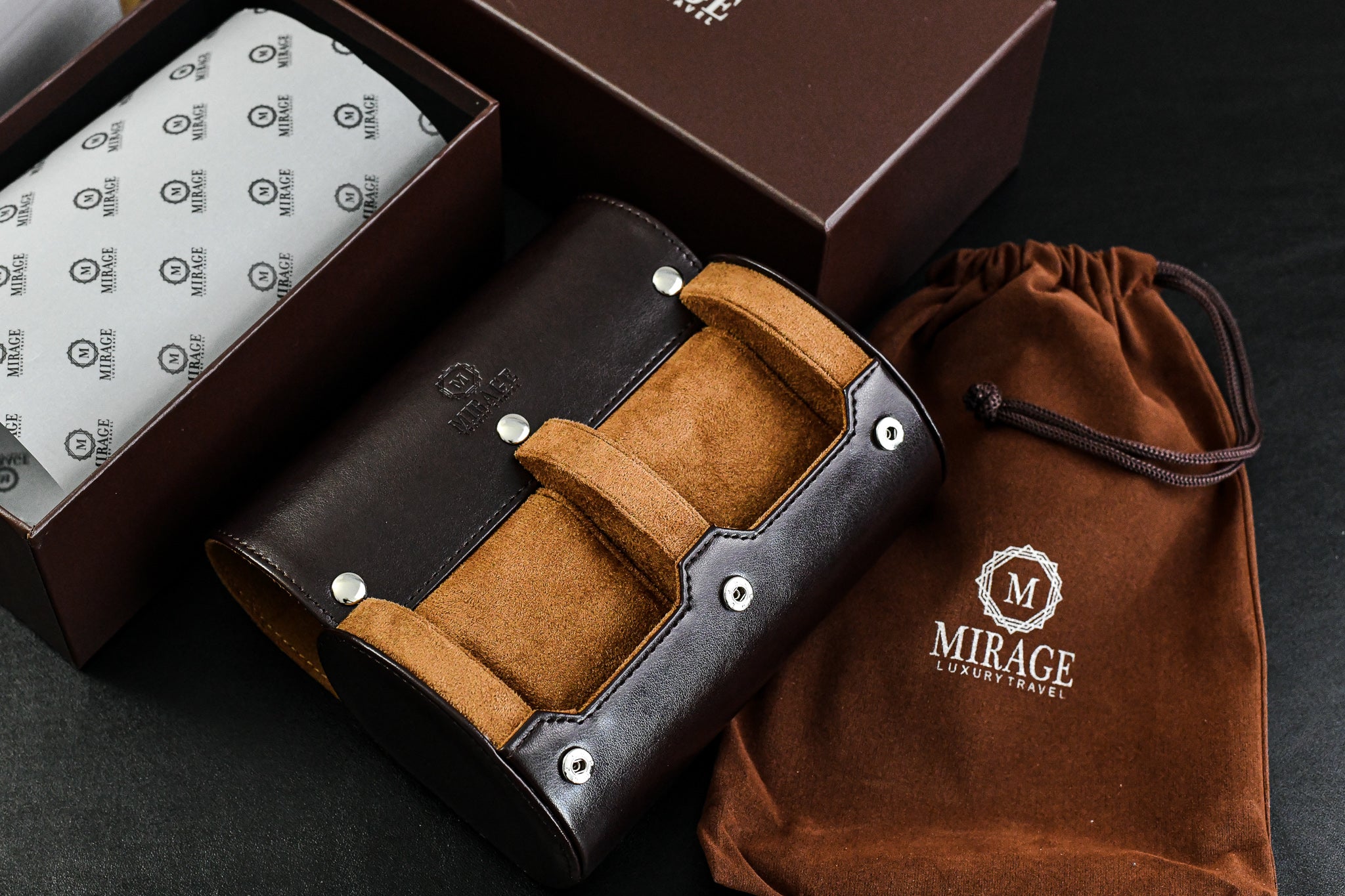 Mirage Watch Roll Tawny Brown Cow Leather - 4 watches – MIRAGE LUXURY TRAVEL