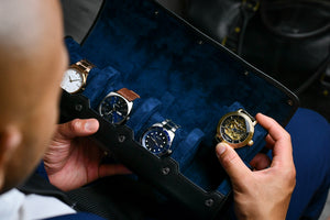 Sable Nero Saffiano Leather Watch Roll Case 4-orologi