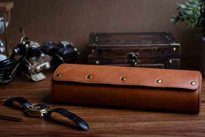 Tawny Brown Cow Full-grain Leather Watch Roll - 4 Watches