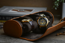Load image into Gallery viewer, Tawny Brown Cow Leather Watch Roll - 3 Watches

