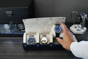 Midnight Blue Watch Roll - 3 Orologi