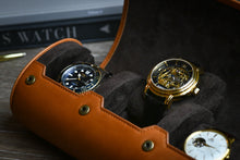 Load image into Gallery viewer, Tawny Brown Cow Leather Watch Roll - 3 Watches
