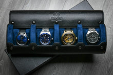 Charger l\&#39;image dans la visionneuse de la galerie, Sable Noir Saffiano Cuir Montre Roll Case 4-watches
