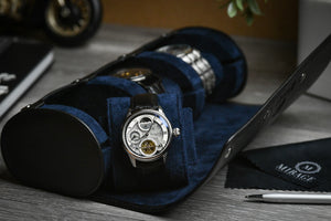 Sable Black Saffiano Leather Watch Roll Case für 3 Uhren
