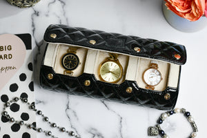 Glamoureuze zwarte horlogekast met 3 horloges voor dames