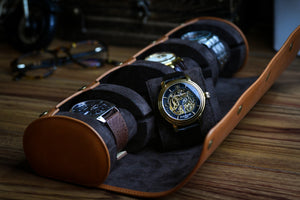 Tawny Brown Cow Leather Watch Roll - 4 Watches