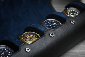 Sable Noir Saffiano Cuir Montre Roll Case 4-watches