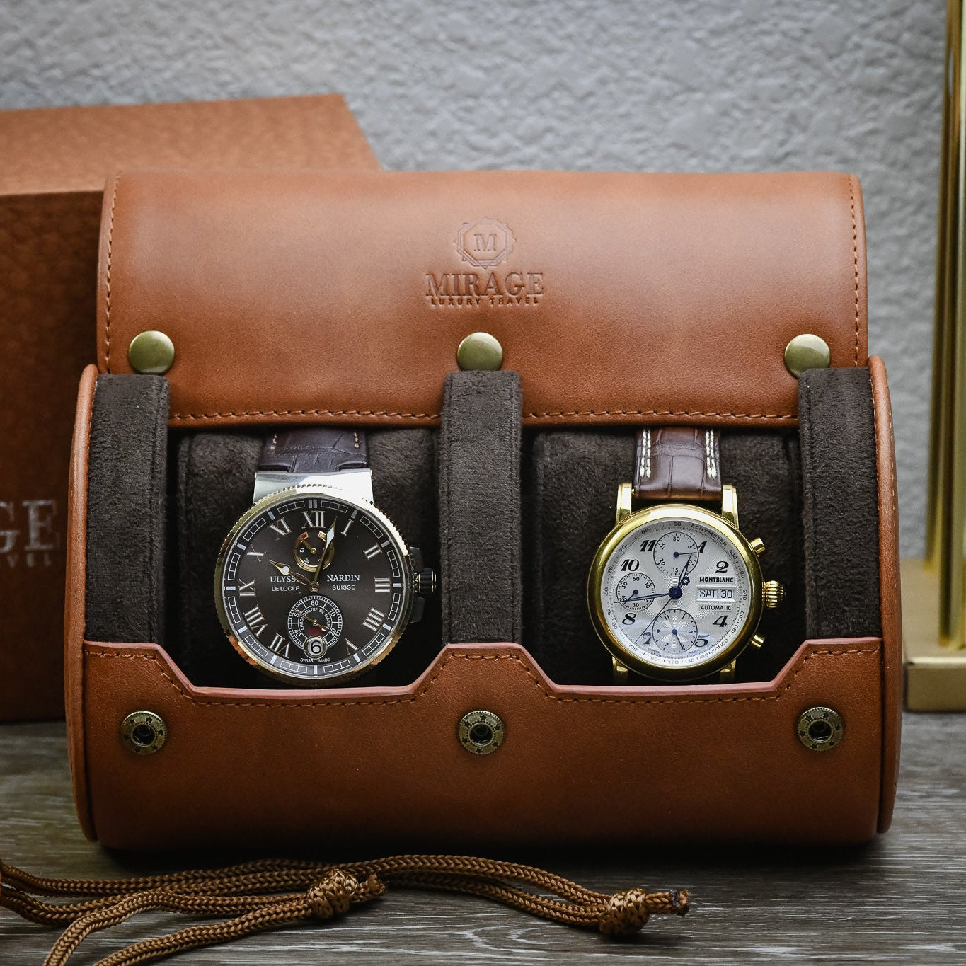 Luxury 2 watch roll displaying two premium watches for elegant home storage and display.