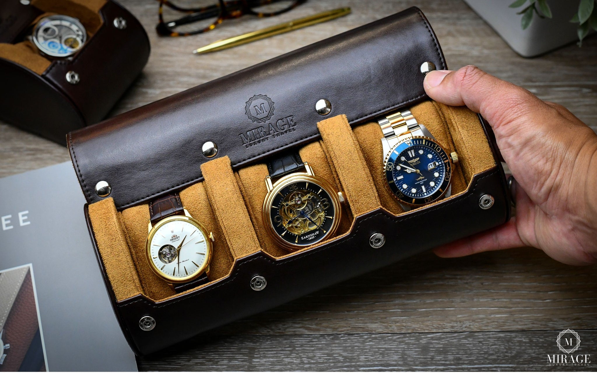 Watch Travel Case for Men - 2 Watch Roll Case Organizer Display - Watch  Case - Watch Organizer - Espresso Brown